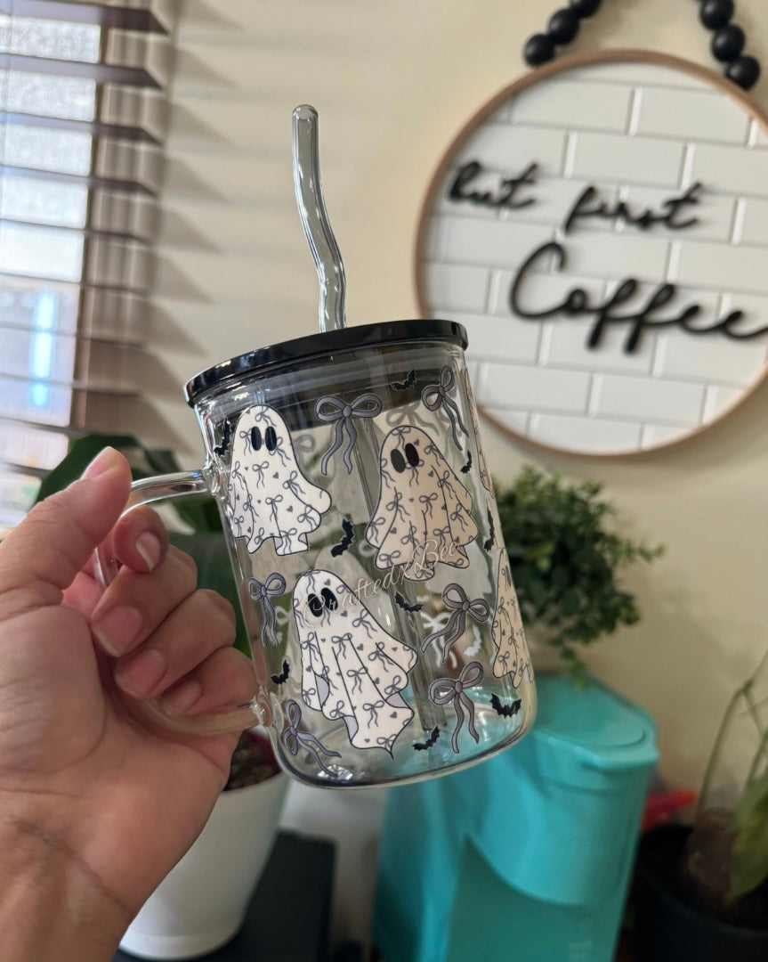 Grey Coquette Ghost Glass Mug